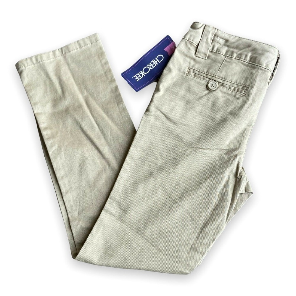 Cherokee Girls‎ Pants Size 7 Bonjour Brown Khaki Twill Uniform Straight NEW